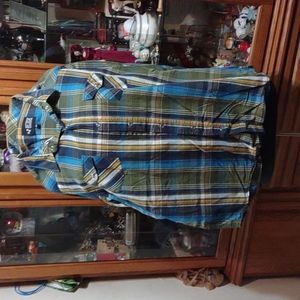 Ride long sleeve blue yellow and green button up